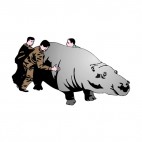 3 mens trying to move hippopotamus, decals stickers