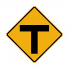 T intersection warning sign, decals stickers