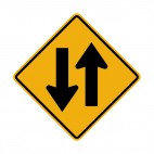 Two way traffic warning sign, decals stickers