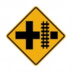 Railroad near road intersection warning sign, decals stickers
