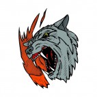 Grey wolf roaring drawing, decals stickers