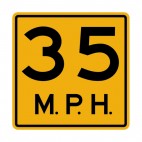 35 MPH speed limit warning sign, decals stickers