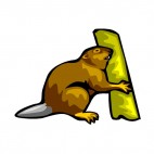 Beaver eating tree trunk , decals stickers