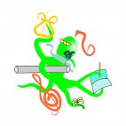 Green octopuss composing music, decals stickers