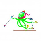 Green octopuss skiing, decals stickers
