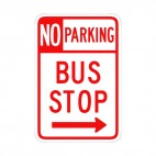 No parking bus stop to the right sign, decals stickers