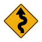 Left winding road warning sign, decals stickers
