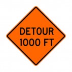 Detour at 1000 FT sign, decals stickers
