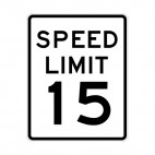 Speed limit 15 miles per hour sign, decals stickers