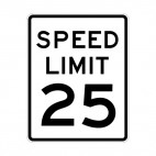Speed limit 25 miles per hour sign, decals stickers