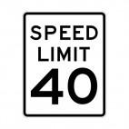Speed limit 40 miles per hour sign, decals stickers