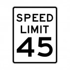 Speed limit 45 miles per hour sign, decals stickers