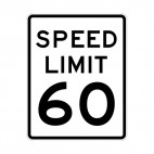 Speed limit 60 miles per hour sign, decals stickers