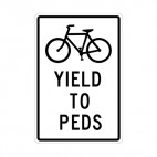 Bicycle yield to peds sign, decals stickers