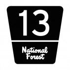 Route 13 national forest route sign, decals stickers