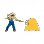 Farmer with fork pilling up a haystack, decals stickers
