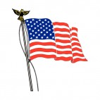 United States flag waving on a pole with eagle statue, decals stickers