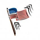 United States flag on wood pole waving drawing, decals stickers