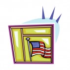 United States flag looking trough window, decals stickers