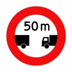 Stay at 50 meter of distance between trucks sign, decals stickers