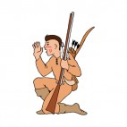 Native American with bow and gun waving hand, decals stickers