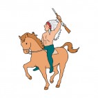 Native American on horse holding gun calling, decals stickers