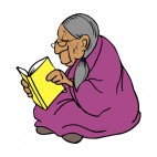 Native American with purple blanket reading book, decals stickers