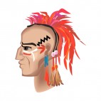 Native American with red feathers on his head, decals stickers