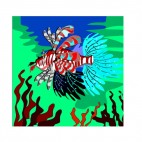 Multicolored Scorpion fish with seaweeds, decals stickers