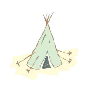 Native American teepee attached to ground listed in symbols and history decals.
