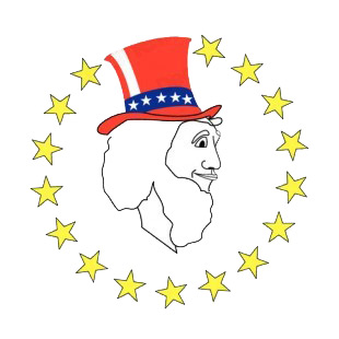 Unites States Uncle Sam with stars circle listed in symbols and history decals.