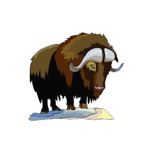 Brown muskox standing on ice listed in more animals decals.