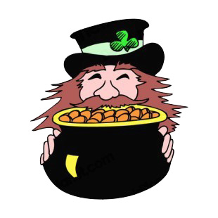 Leprechaun holding black pot of gold listed in saint patrick's day decals.