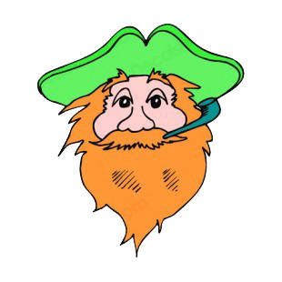 Leprechaun with brown beard smoking pipe listed in saint patrick's day decals.