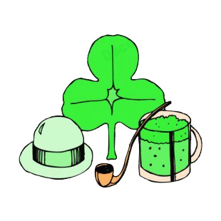 Derby Hat  Shamrock Pipe and Green beer mug listed in saint patrick's day decals.