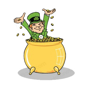 Happy Leprechaun in pot of gold listed in saint patrick's day decals.