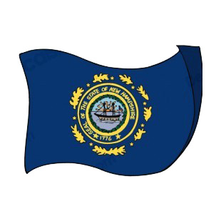 New Hampshire state flag waving listed in states decals.