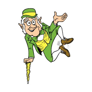 Leprechaun with cane jumping listed in saint patrick's day decals.