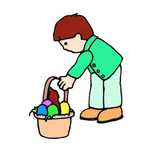 Boy picking up easter egg basket listed in easter decals.