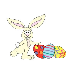 White bunny rolling easter eggs listed in easter decals.