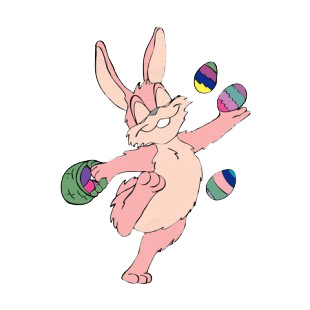 Pink bunny walking with multi colored easter eggs listed in easter decals.