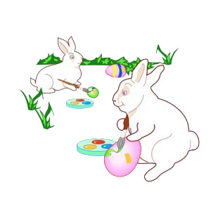Bunnies painting eggs listed in easter decals.