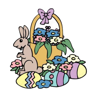 Easter egg basket with bunny and flowers listed in easter decals.