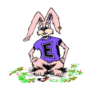 Bunny with purple shirt with the letter E on it listed in easter decals.