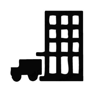 Factory with truck unloading listed in buildings decals.