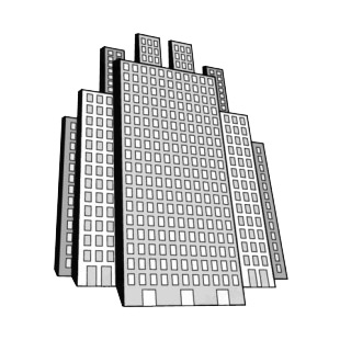 Grey and white office buildings listed in buildings decals.