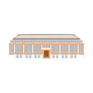 Brown with grey roof office building listed in buildings decals.