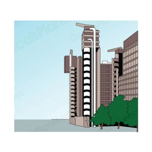 Office buildings and threes listed in buildings decals.