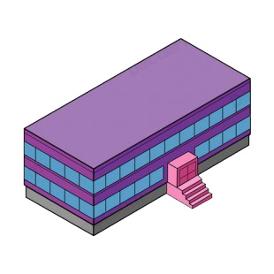 Purple office building listed in buildings decals.