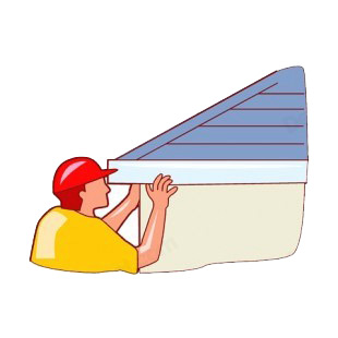 Men installing gutter listed in buildings decals.